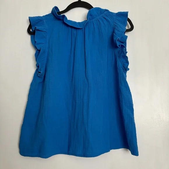 Xirena Bex Cotton Ruffle V-Neck Top in Deep Wave Size XS NEW Gauze Lightweight - Picture 6 of 14